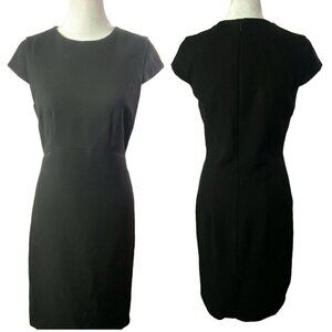 HOBBS London Cap Sleeve Sheath Dress Knee Length Zip Back Black 4 75-12
